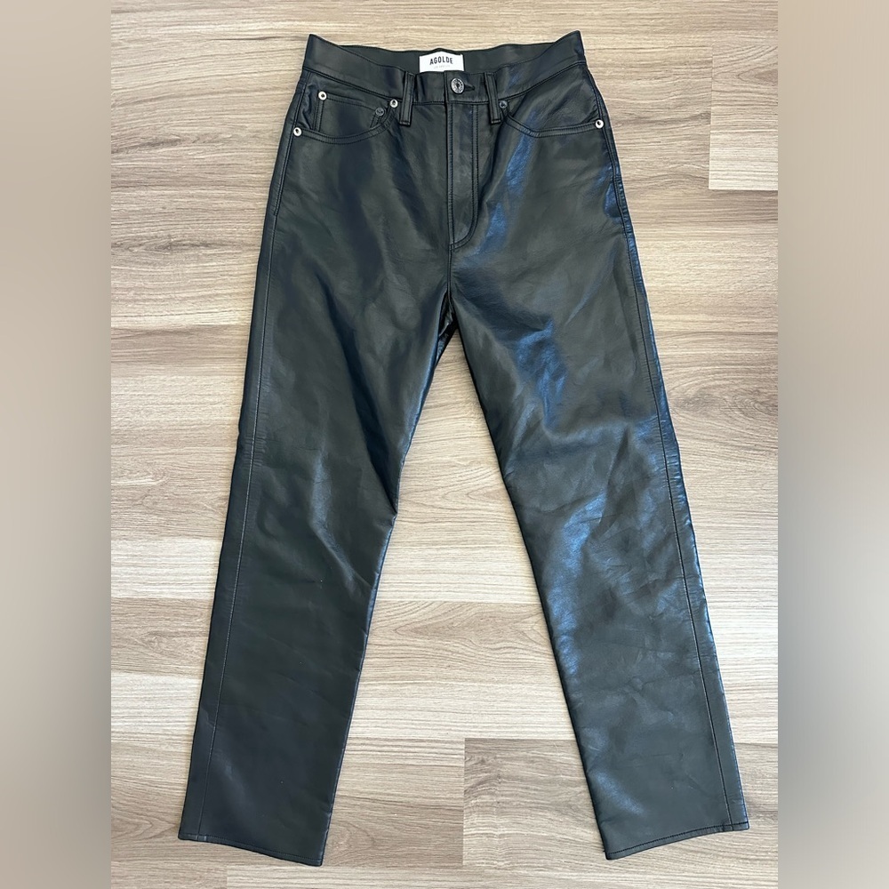 AGOLDE RECYCLED BLACK LEATHER MID RISE RELAXED BOOT PANTS SIZE 26 - Picture 3 of 9